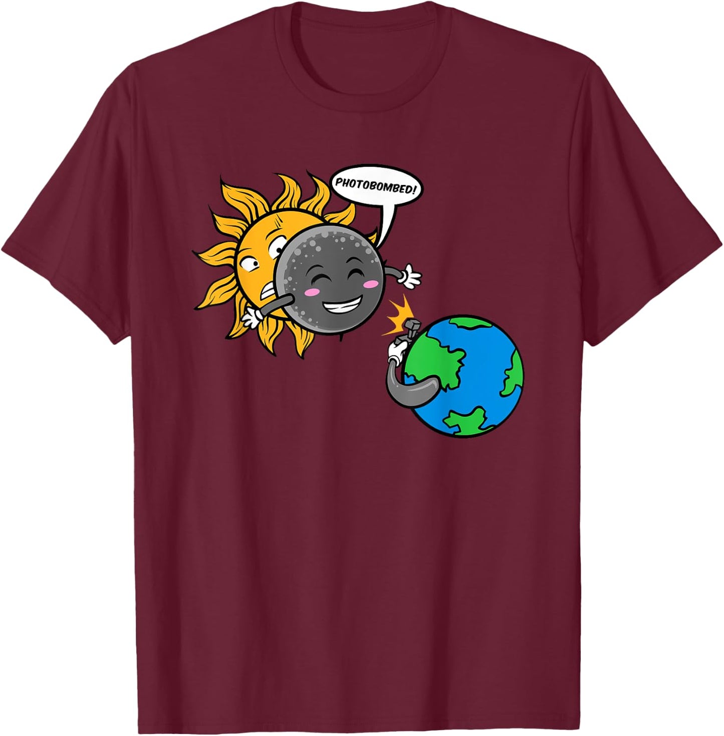 Photobomb! Adorable Cute Total Solar Eclipse 2024 T-Shirt - T-Shirt | Maroon