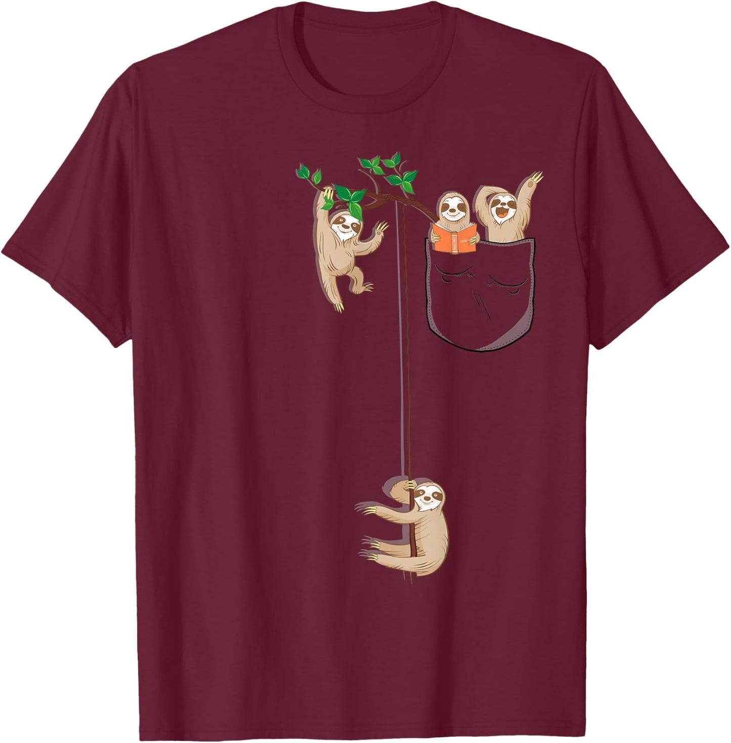 Funny Sloth Family in Pocket Cute Animal Lover Gift T-Shirt - T-Shirt | Maroon