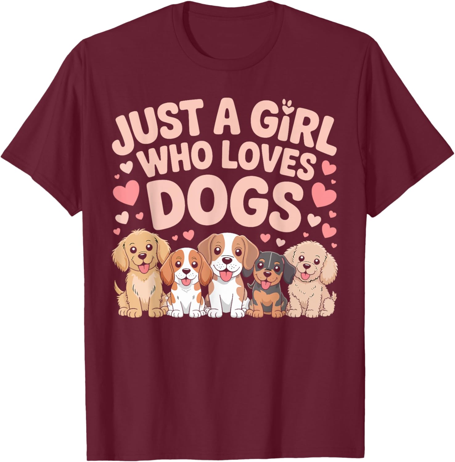 Just A Girl Who Loves Dogs Cute Puppy Lover Gifts for Kids T-Shirt - T-Shirt | Maroon