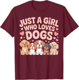 Just A Girl Who Loves Dogs Cute Puppy Lover Gifts for Kids T-Shirt - T-Shirt | Maroon