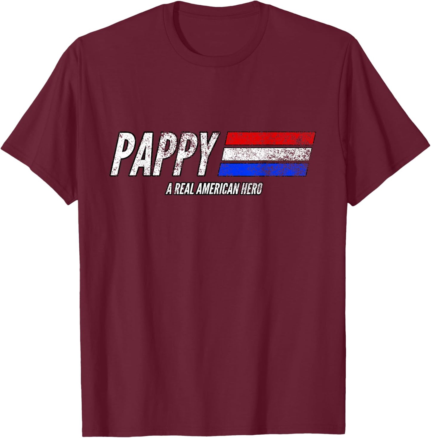 Vintage Pappy A Real American Hero Distressed American Flag T-Shirt - T-Shirt | Maroon