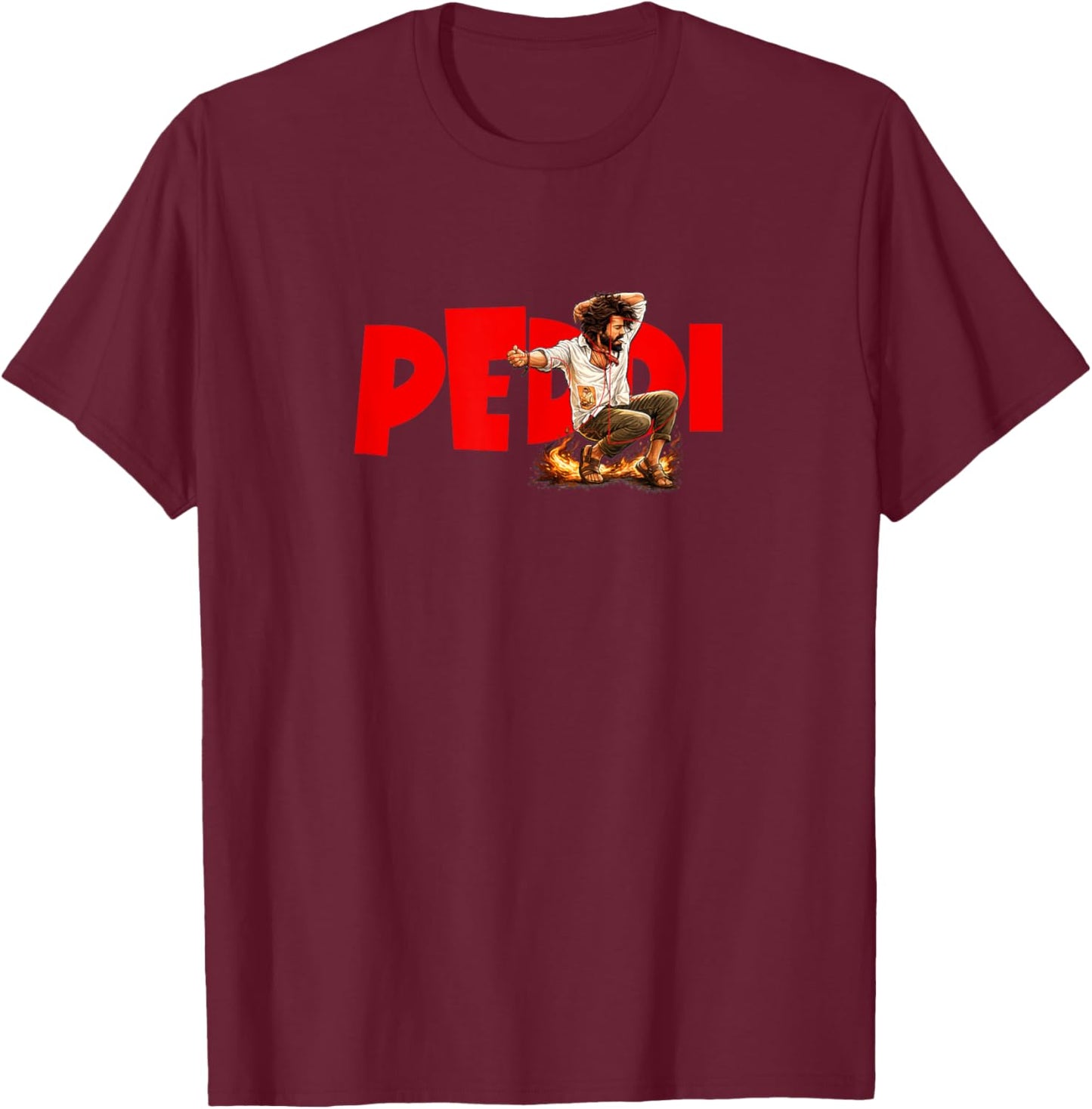 Peddi Tollywood Telugu Mass Action Hero T-Shirt - T-Shirt | Maroon