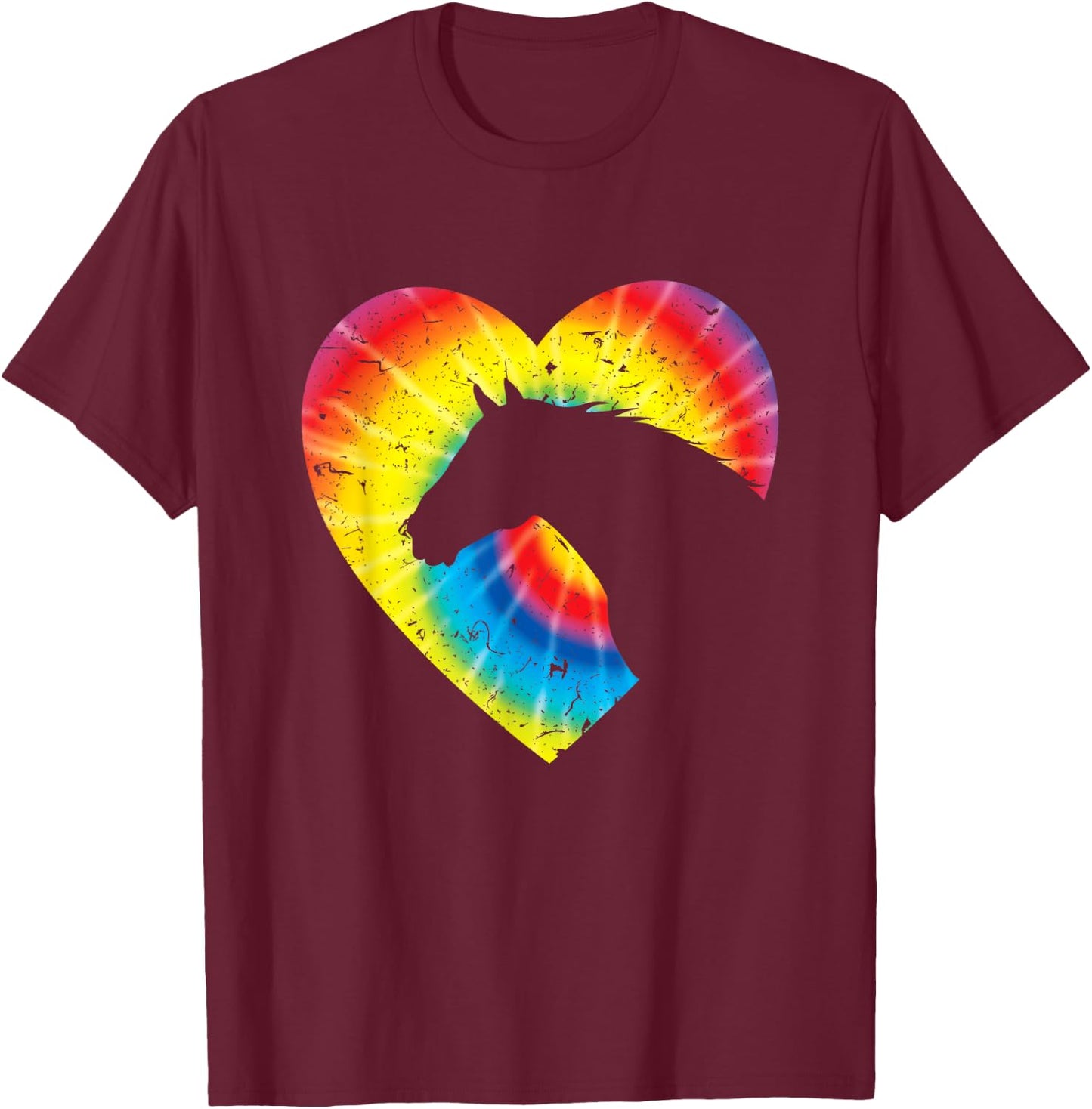 Horse Heart Silhouette For Cowgirl Equestrian Graphic Print T-Shirt - T-Shirt | Maroon