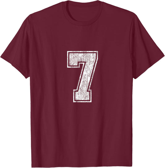 Number 7 Vintage Seven Sports Design T-Shirt - T-Shirt | Maroon