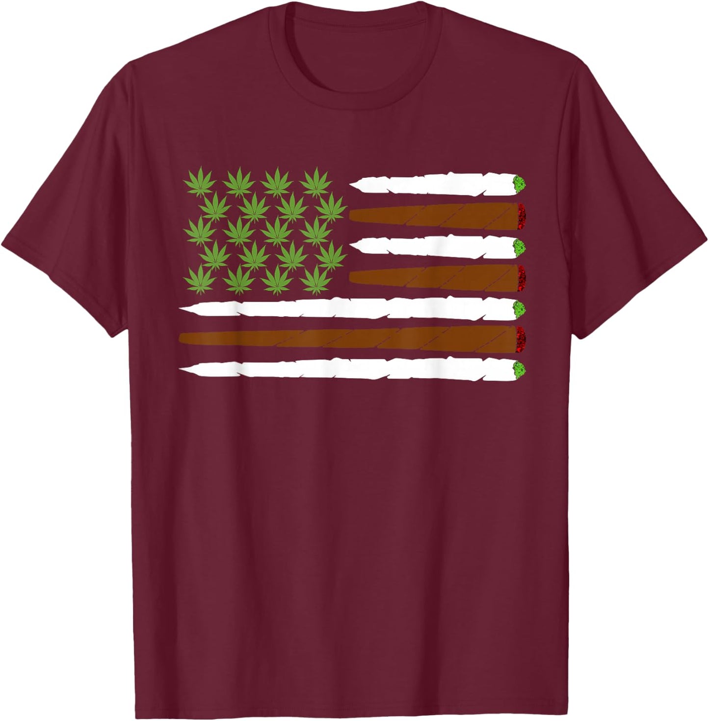 USA Flag Weed Leaf | Fourth of July American Flag Marijuana T-Shirt - T-Shirt | Maroon
