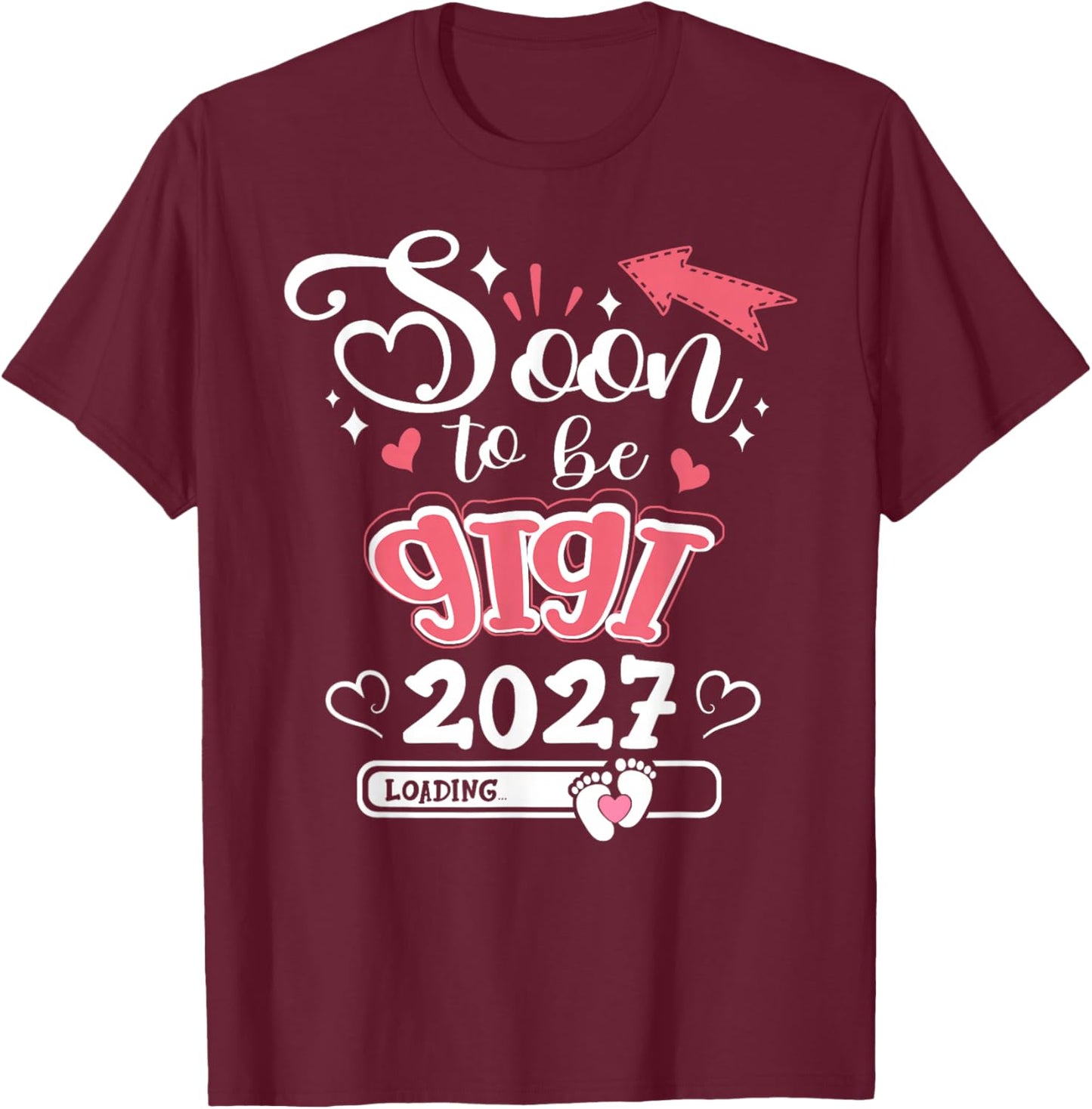 Promoted to Mom est. 2027 Soon to be Gigi T-Shirt - T-Shirt | Maroon