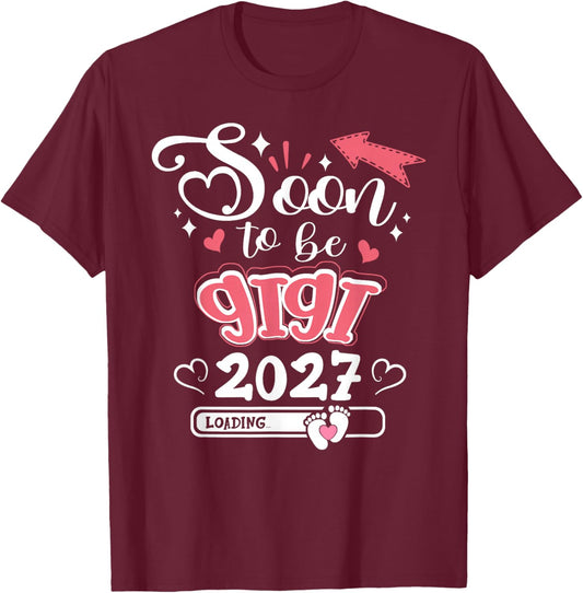 Promoted to Mom est. 2027 Soon to be Gigi T-Shirt - T-Shirt | Maroon