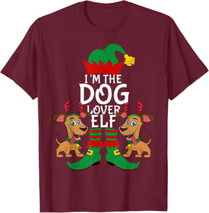 I'm The Dog Lover Elf Matching Christmas Pet Owner Xmas Gift Men Women Kids T-Shirt - T-Shirt | Maroon