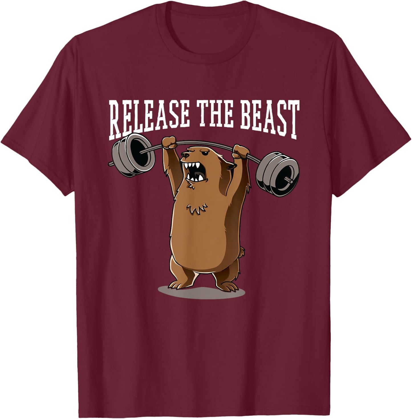 Release The Beast Gym Workout Grizzly Bear Bodybuilder T-Shirt - T-Shirt | Maroon