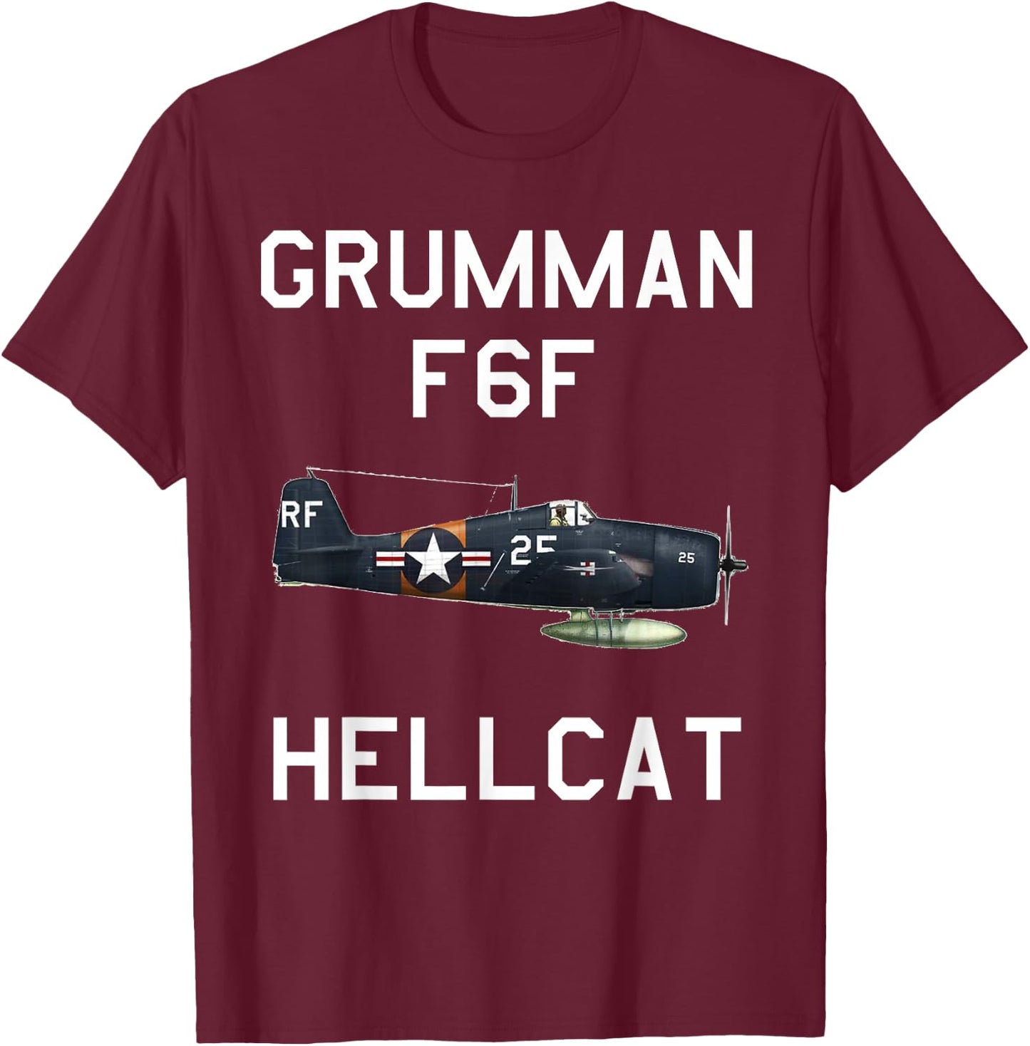 Grumman F6F Hellcat Military Navy Airplane T-Shirt - T-Shirt | Maroon