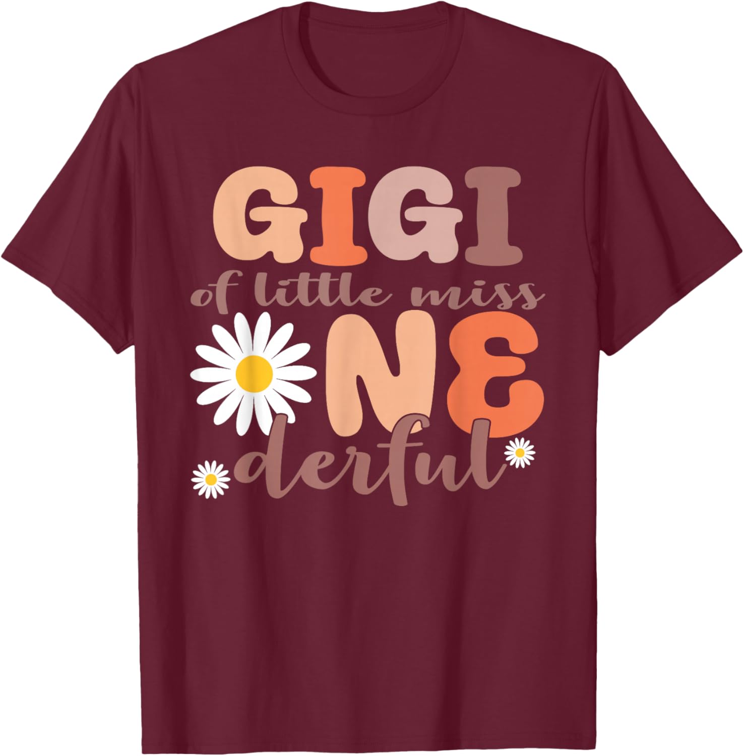 Gigi of Little Miss Onederful First Birthday Daisy T-Shirt - T-Shirt | Maroon