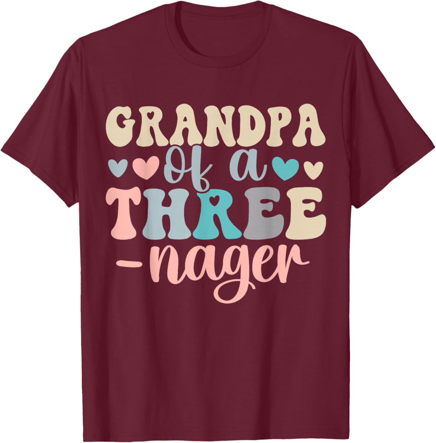 Grandpa of A Threenager 3rd Birthday Matching Family Boho T-Shirt - T-Shirt | Maroon