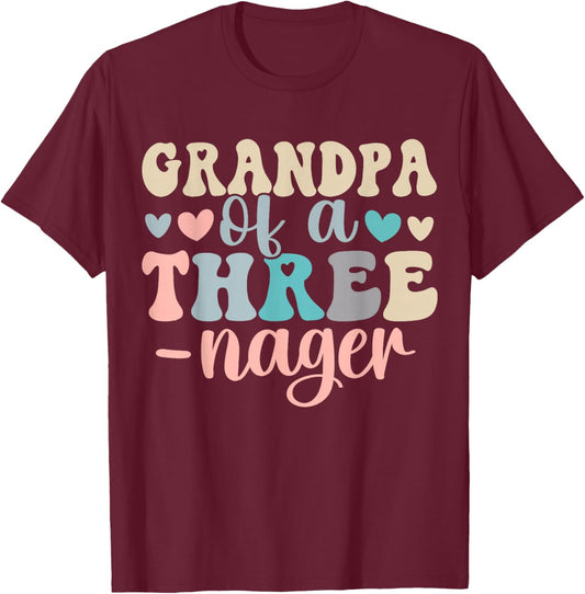Grandpa of A Threenager 3rd Birthday Matching Family Boho T-Shirt - T-Shirt | Maroon
