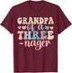 Grandpa of A Threenager 3rd Birthday Matching Family Boho T-Shirt - T-Shirt | Maroon