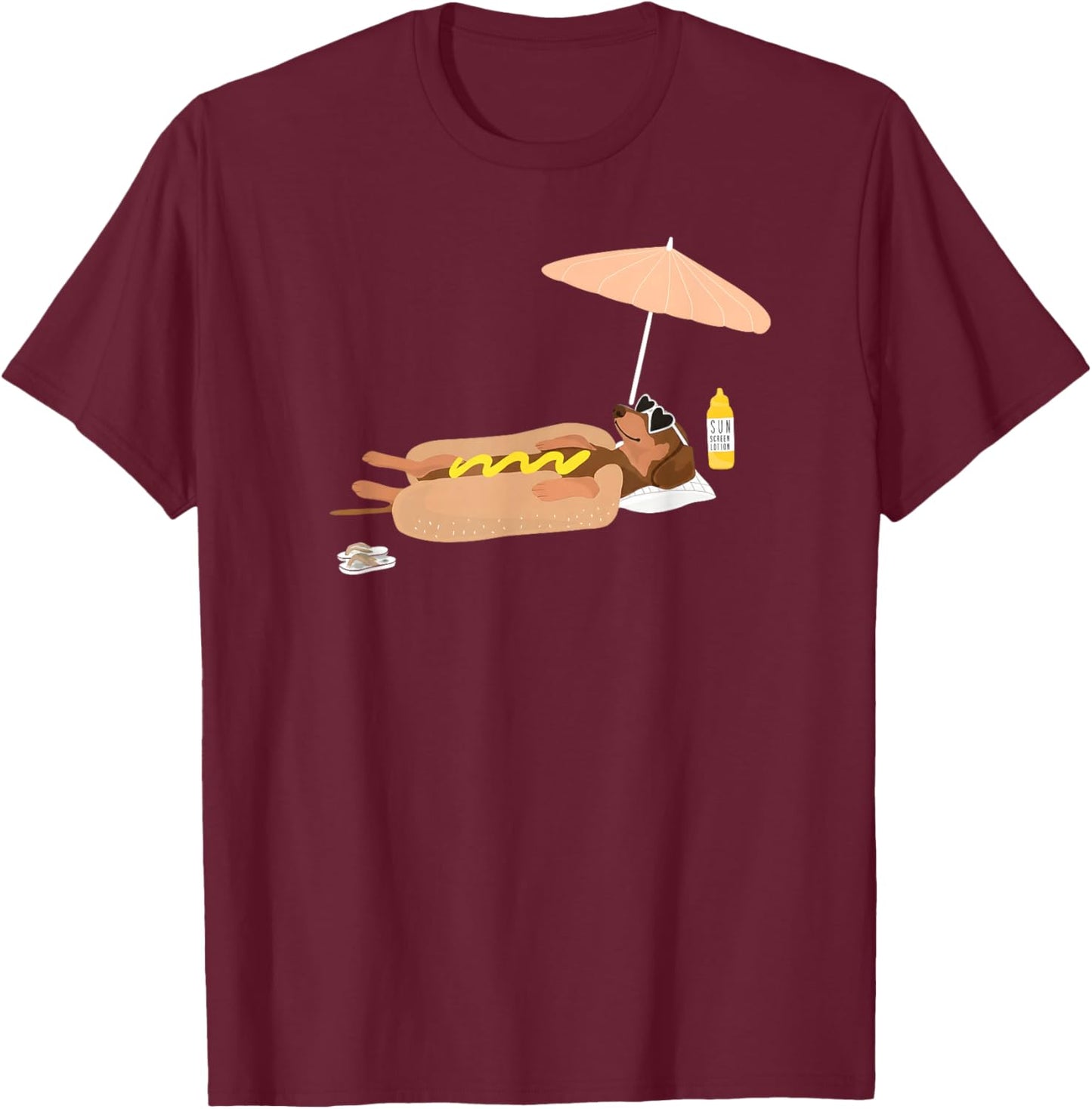 Hot Dog Dachshund Beach Summer Funny Wiener Dog Relax T-Shirt - T-Shirt | Maroon