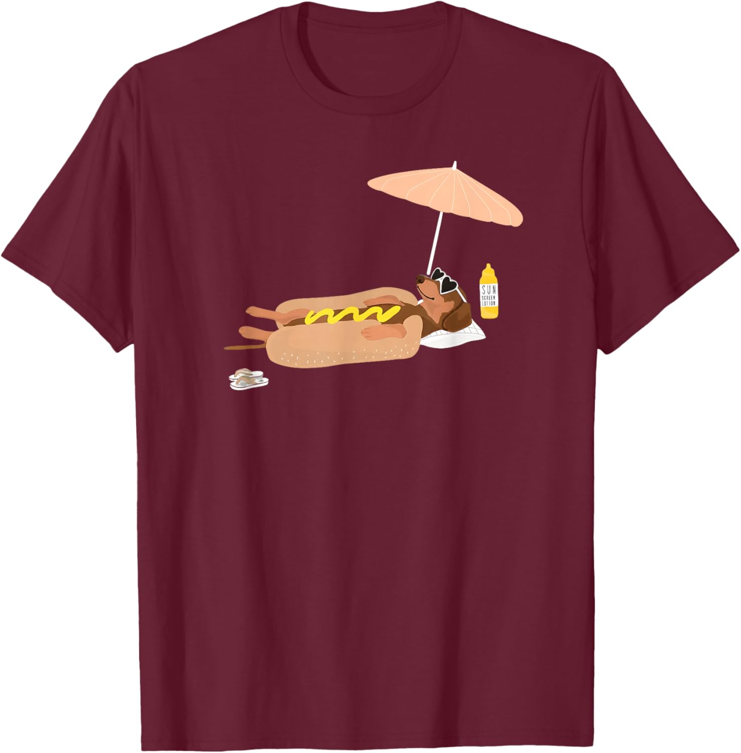 Hot Dog Dachshund Beach Summer Funny Wiener Dog Relax T-Shirt - T-Shirt | Maroon