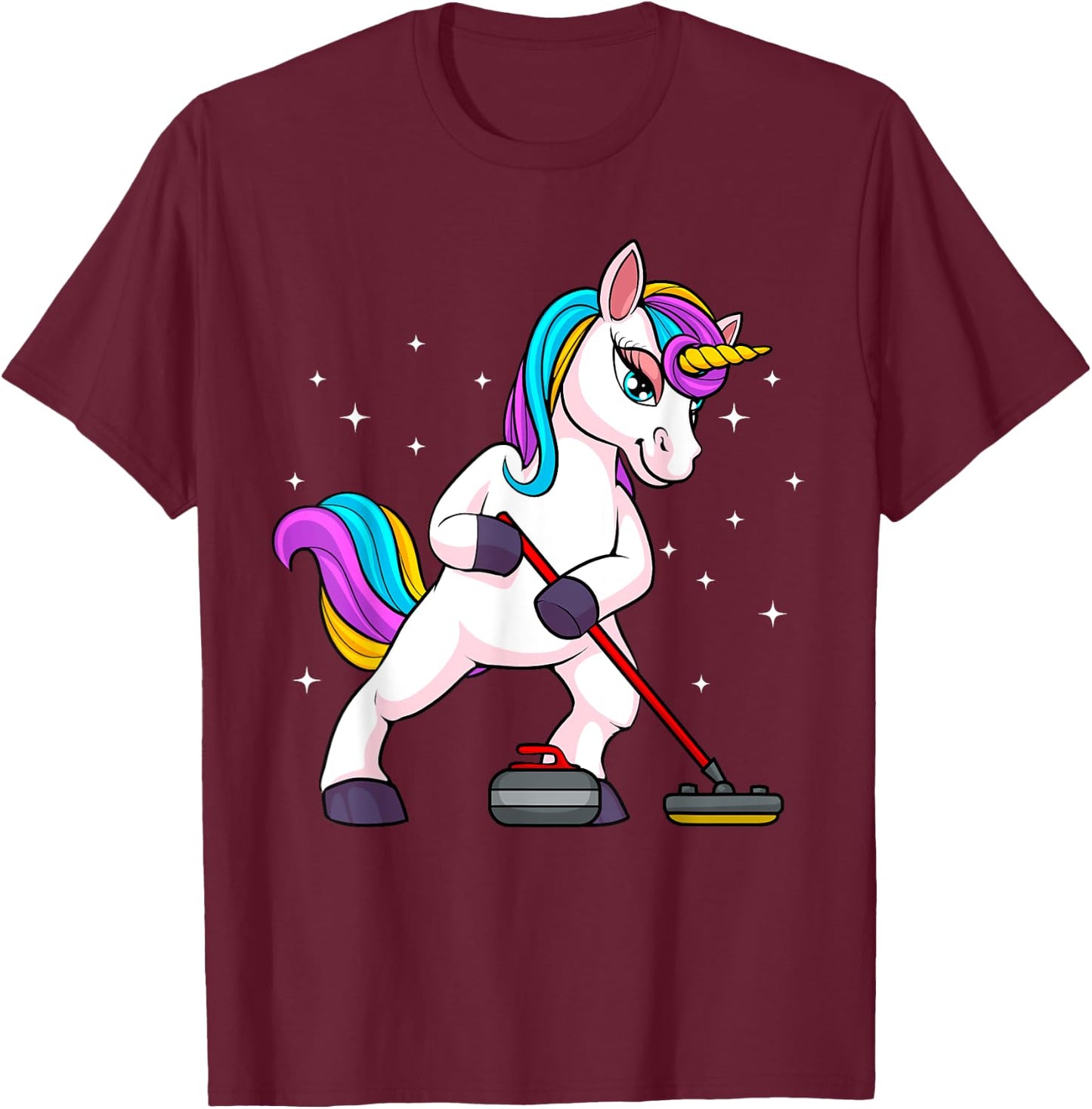 Cute Curling Art Women Unicorn Curler Curling Sport T-Shirt - T-Shirt | Maroon