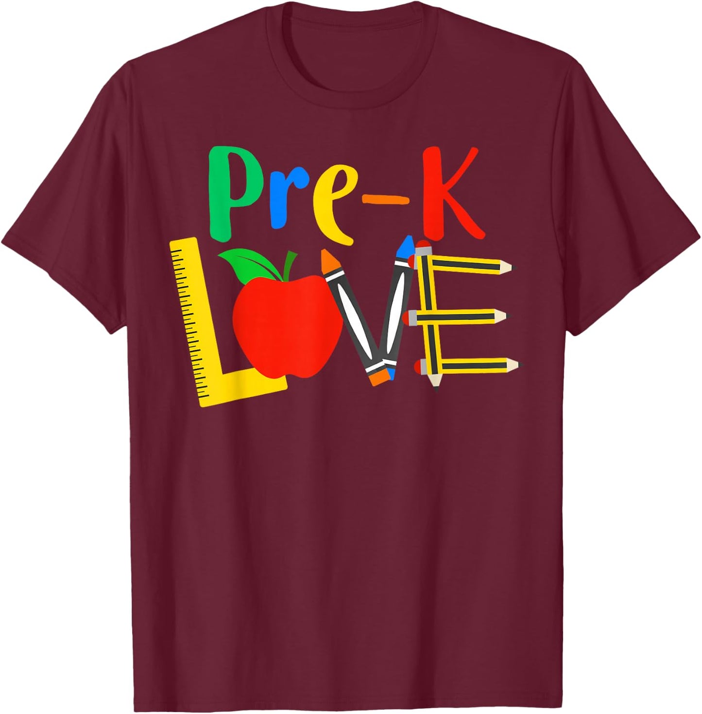Pre-K Love, Teacher Student Classroom Gift Tools Design T-Shirt - T-Shirt | Maroon