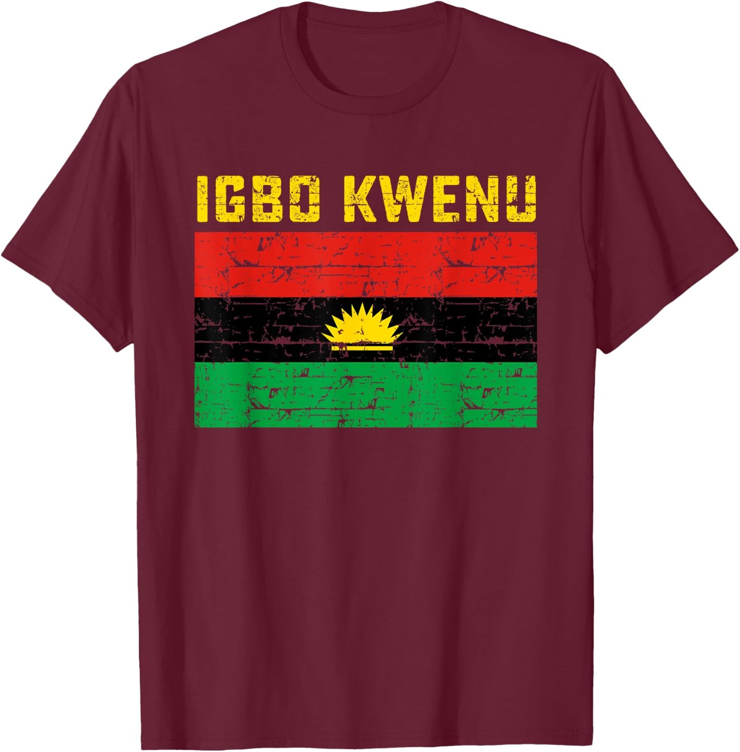 Igbo Kwenu Biafra Biafran Flag Design - Women's Adults Classic Fit Short Sleeve Small Black Polyester 100% Modern Flag T-Shirt - T-Shirt | Maroon