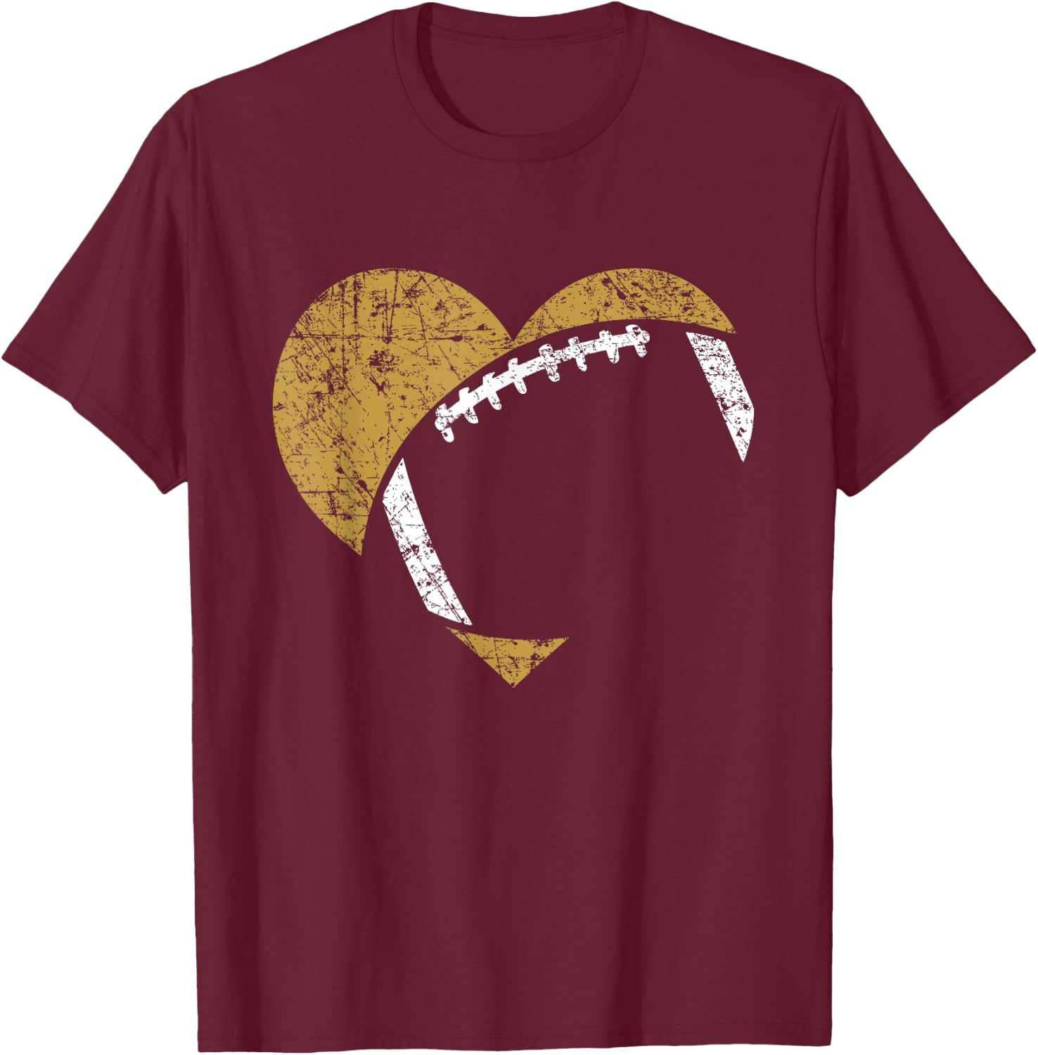 Football Heart Cutout Gold White Team Game Gift T-Shirt - T-Shirt | Maroon