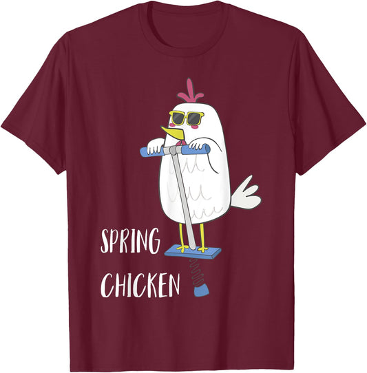 Spring Chicken Chicken On Pogo Stick Funny Chicken T-Shirt - T-Shirt | Maroon