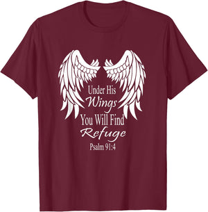 Bible Verse Scripture Psalm Wings 91:4 Women Men T-Shirt - T-Shirt | Maroon