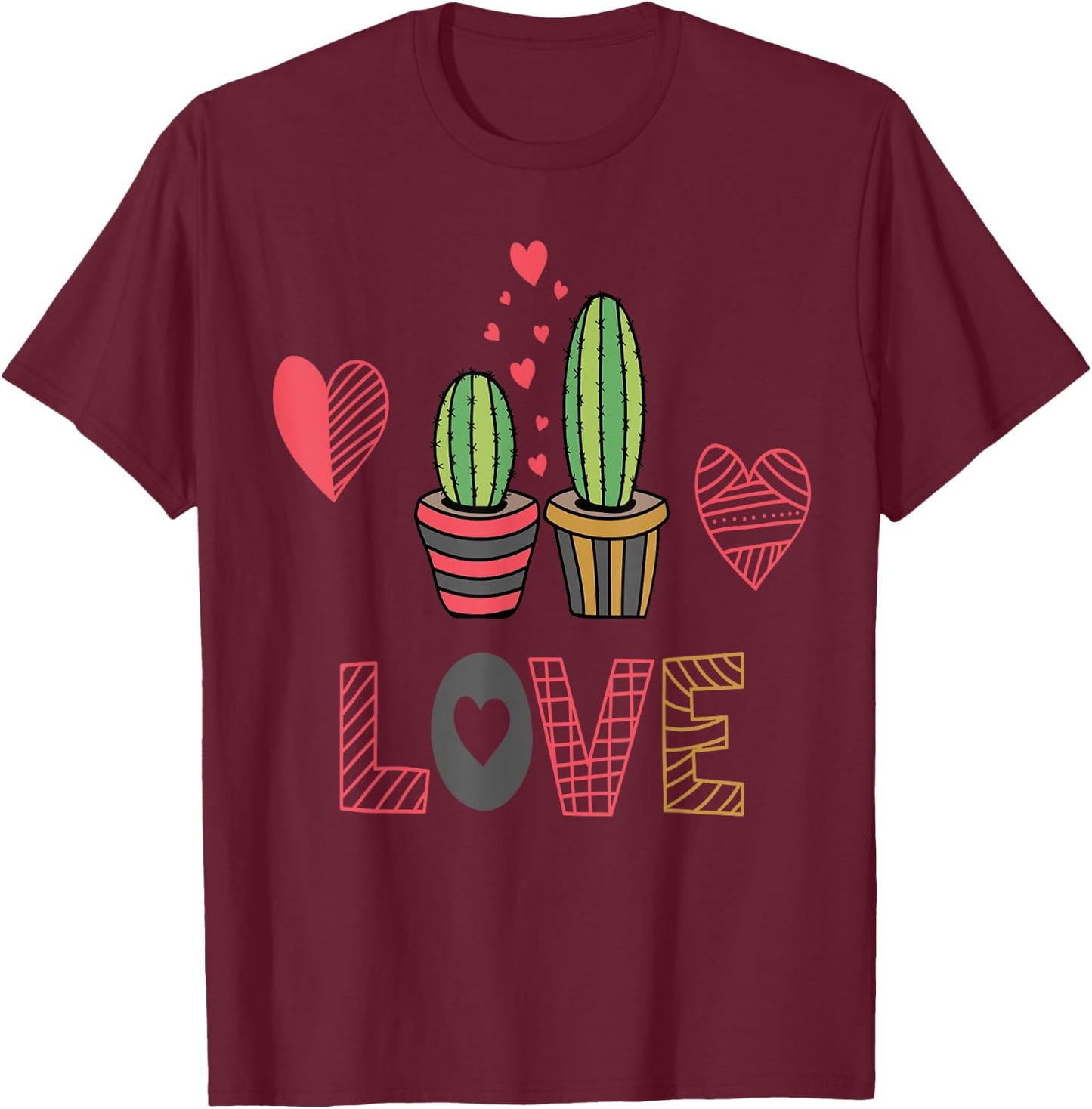 Cactus Valentine Day Shirt Love Succulent Cacti Plants Heart T-Shirt - T-Shirt | Maroon