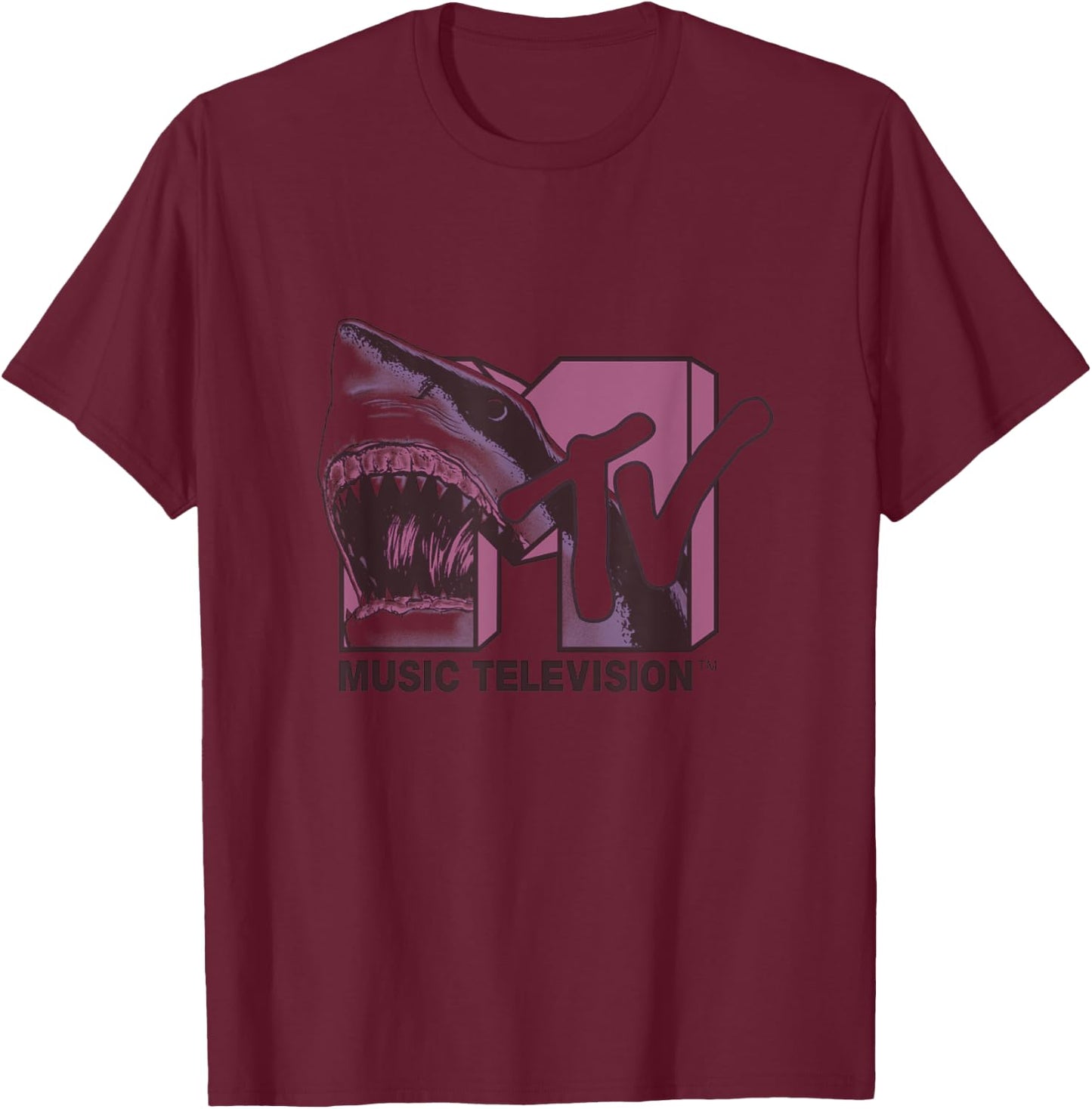 Mtv Shark Shaped Logo Fill In Blue And Pink T-Shirt - T-Shirt | Maroon
