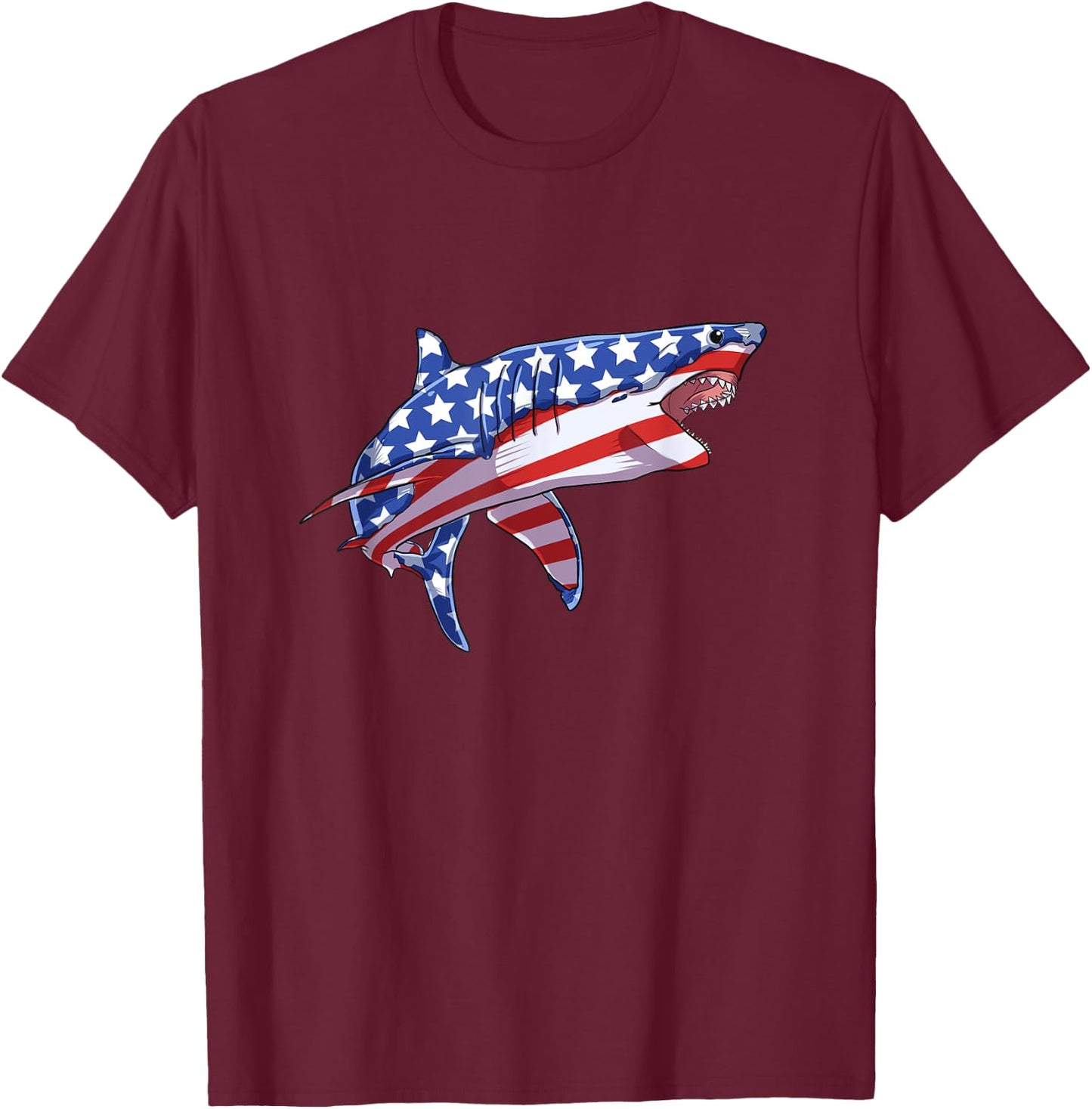 4th of July Shark American Flag USA Patriot Men Women Kids T-Shirt - T-Shirt | Maroon