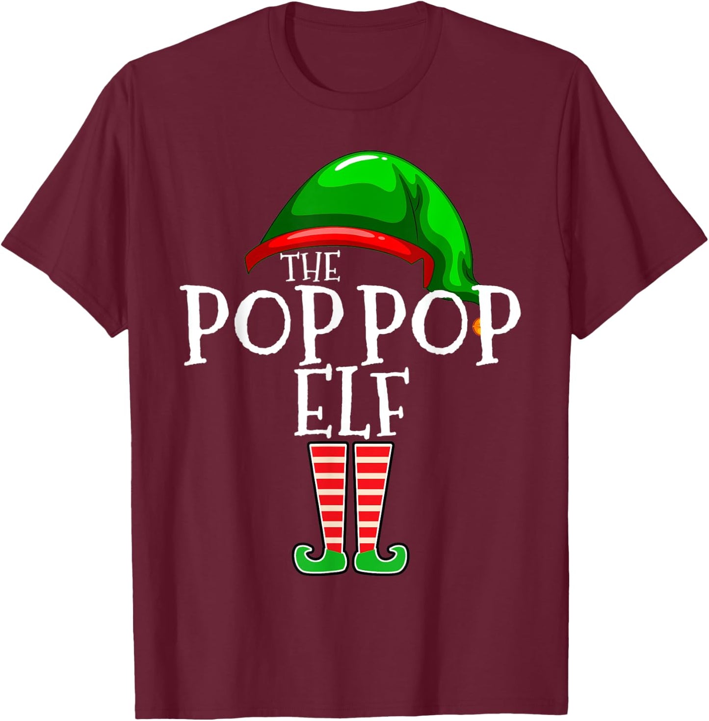 Pop Pop Elf Group Matching Family Christmas Gift Grandpa Set T-Shirt - T-Shirt | Maroon