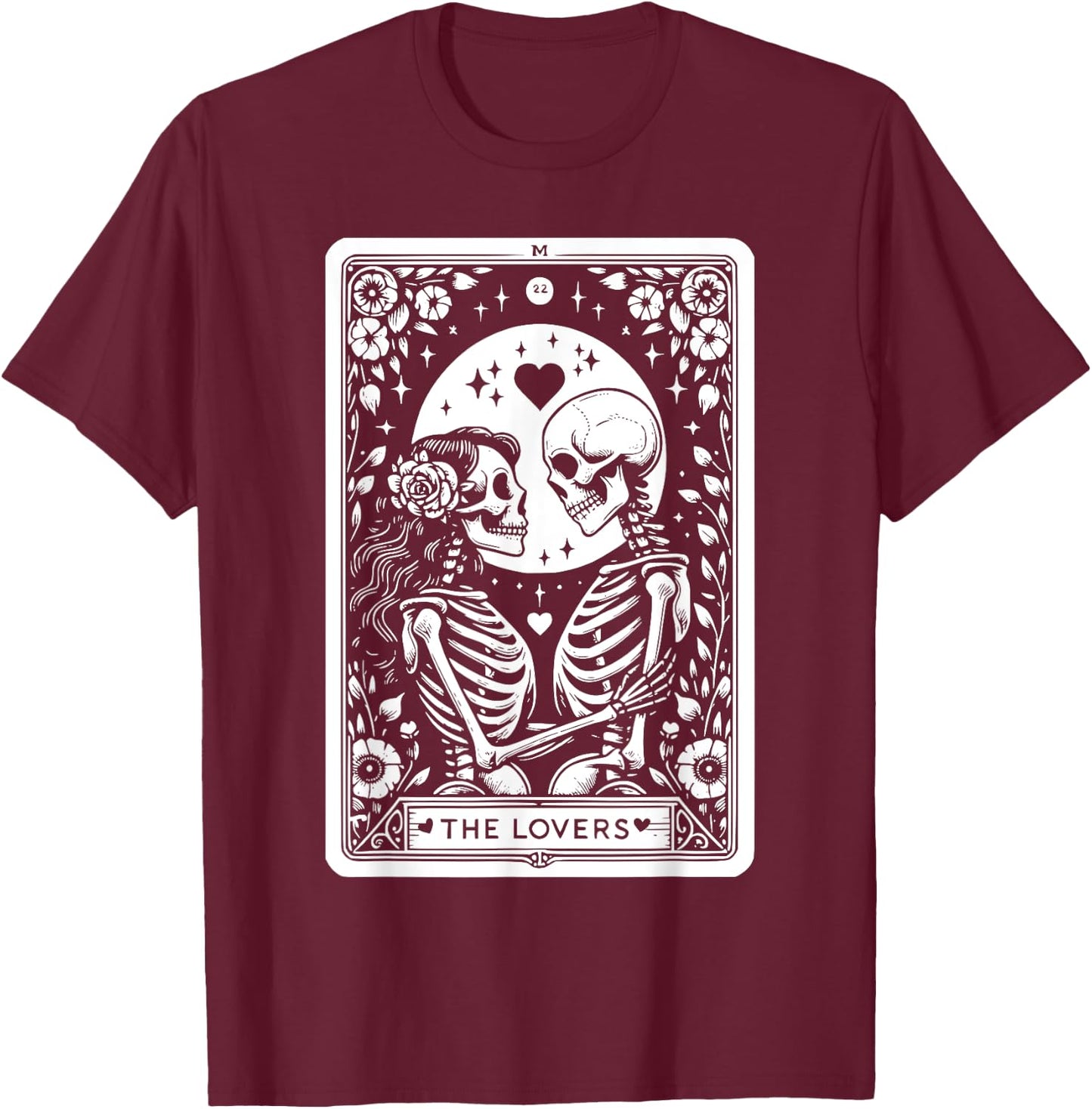 The Lovers Tarot Cards Skeleton Men Women Tarot Card T-Shirt - T-Shirt | Maroon