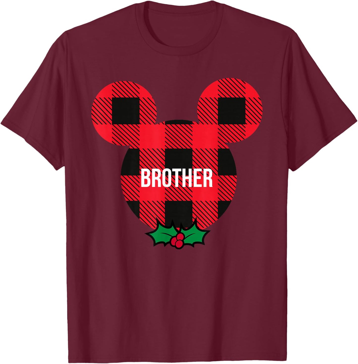 Disney Mickey Mouse Family Matching Holiday Plaid Brother T-Shirt - T-Shirt | Maroon