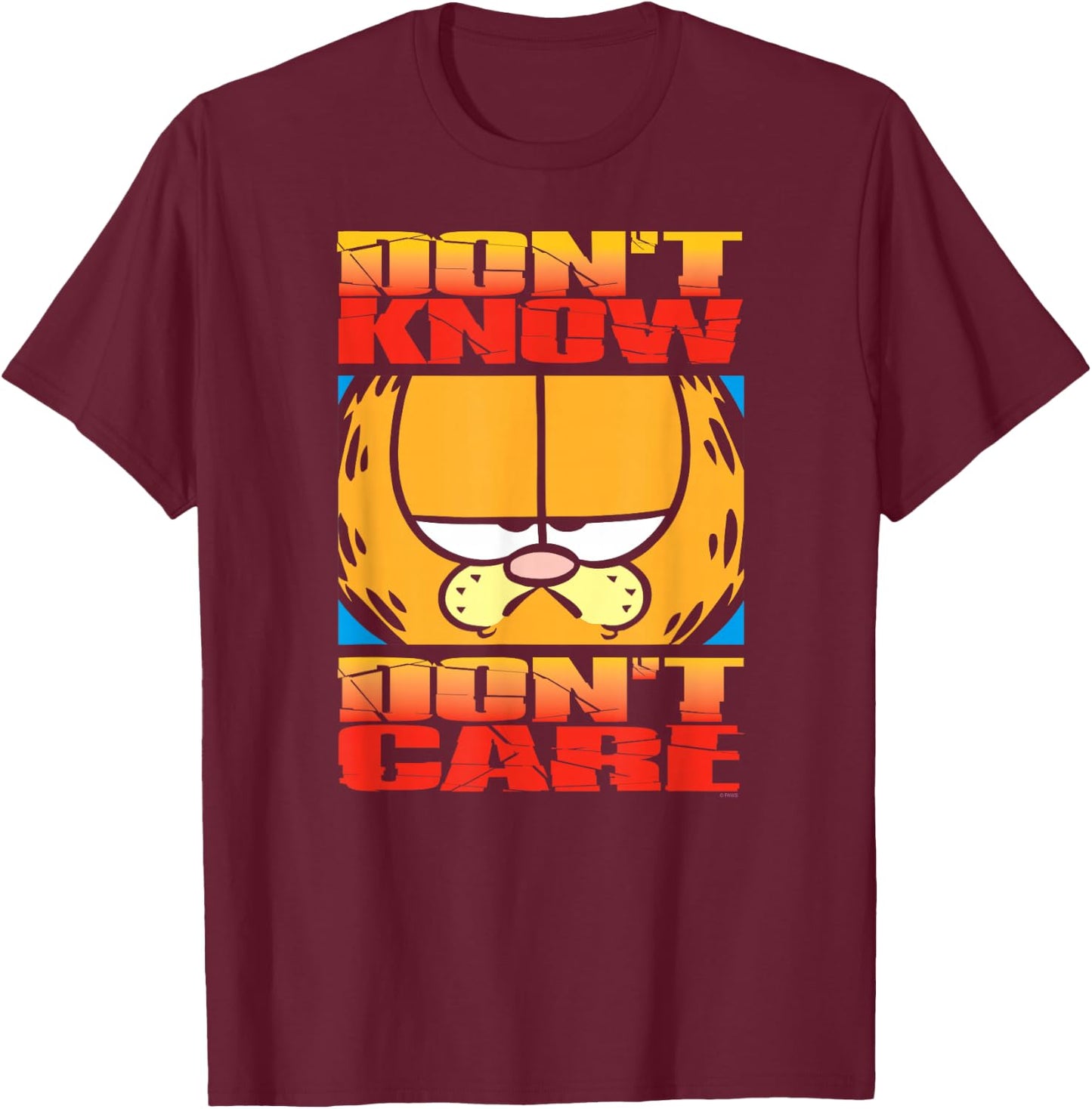 Garfield Don't Know Dont Care T-Shirt - T-Shirt | Maroon