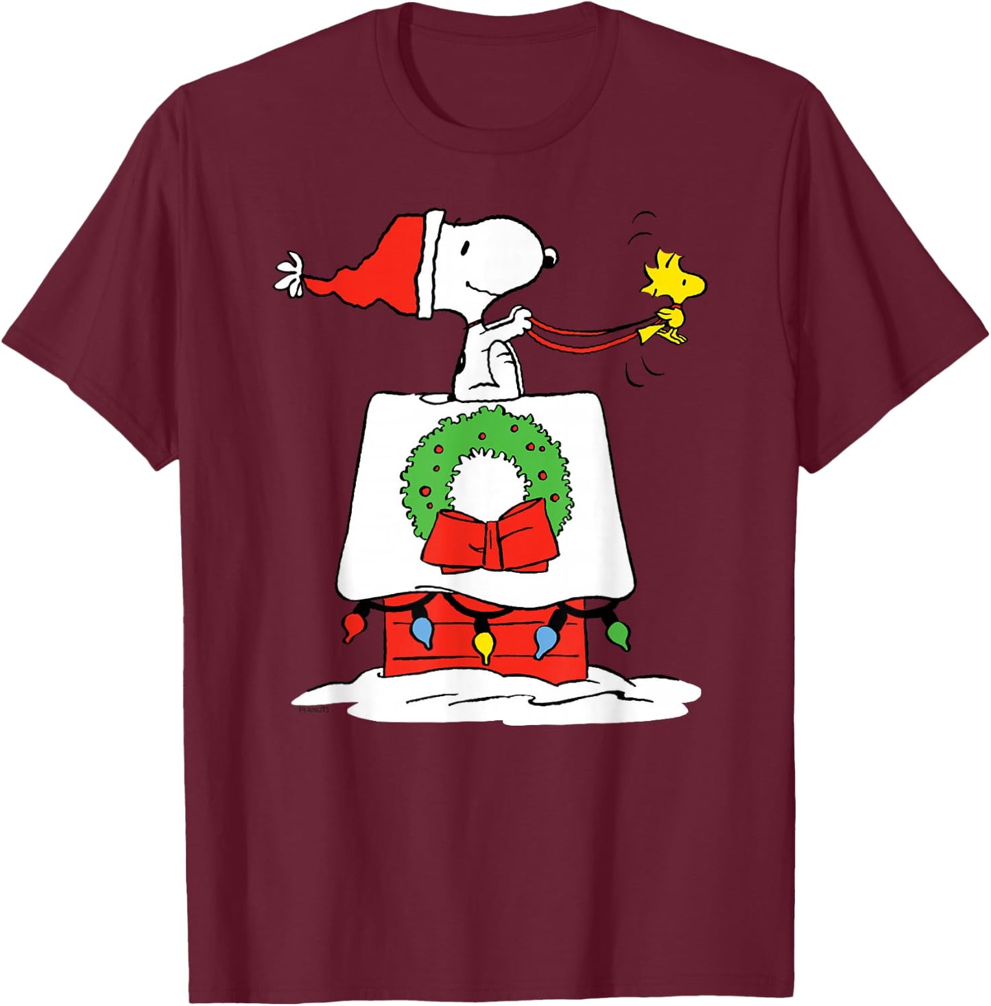 Peanuts Holiday Snoopy's Doghouse Sleigh T-Shirt - T-Shirt | Maroon