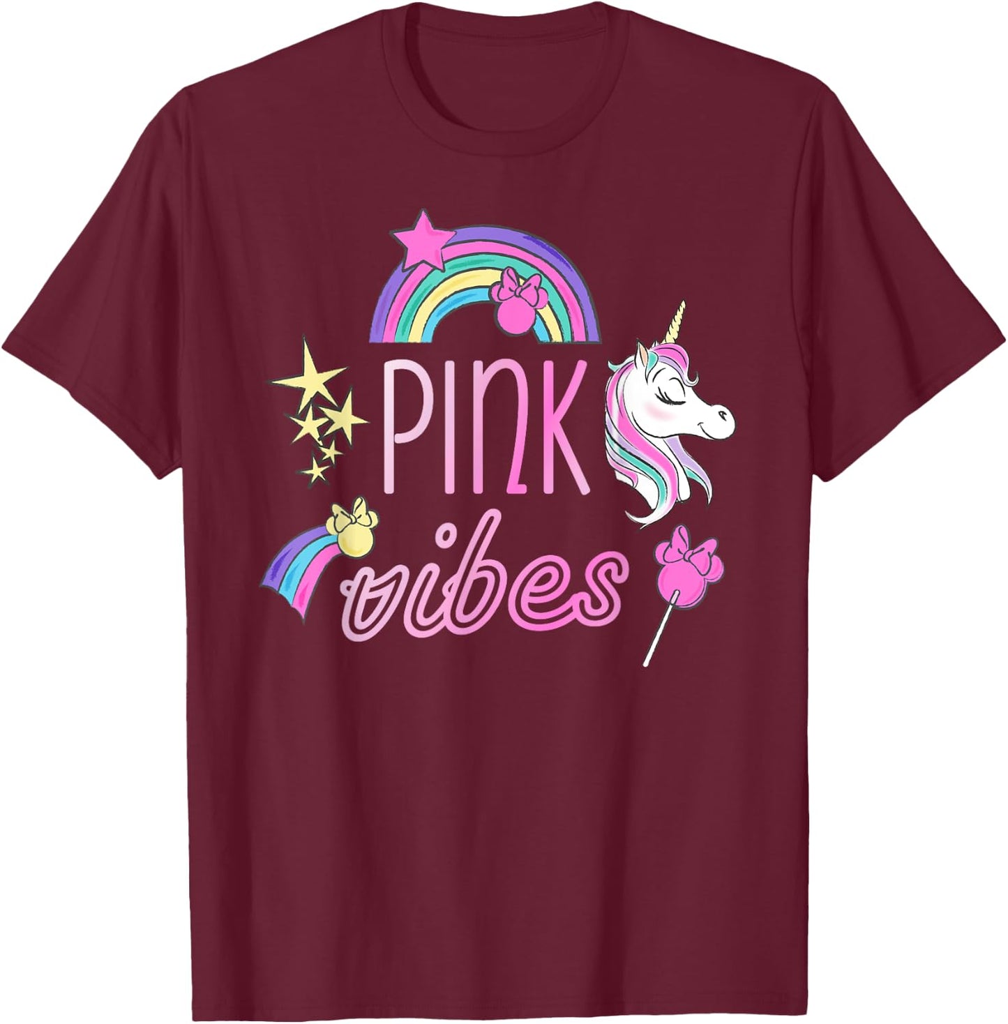 Disney Minnie Mouse Unicorn Pink Vibes T-Shirt - T-Shirt | Maroon