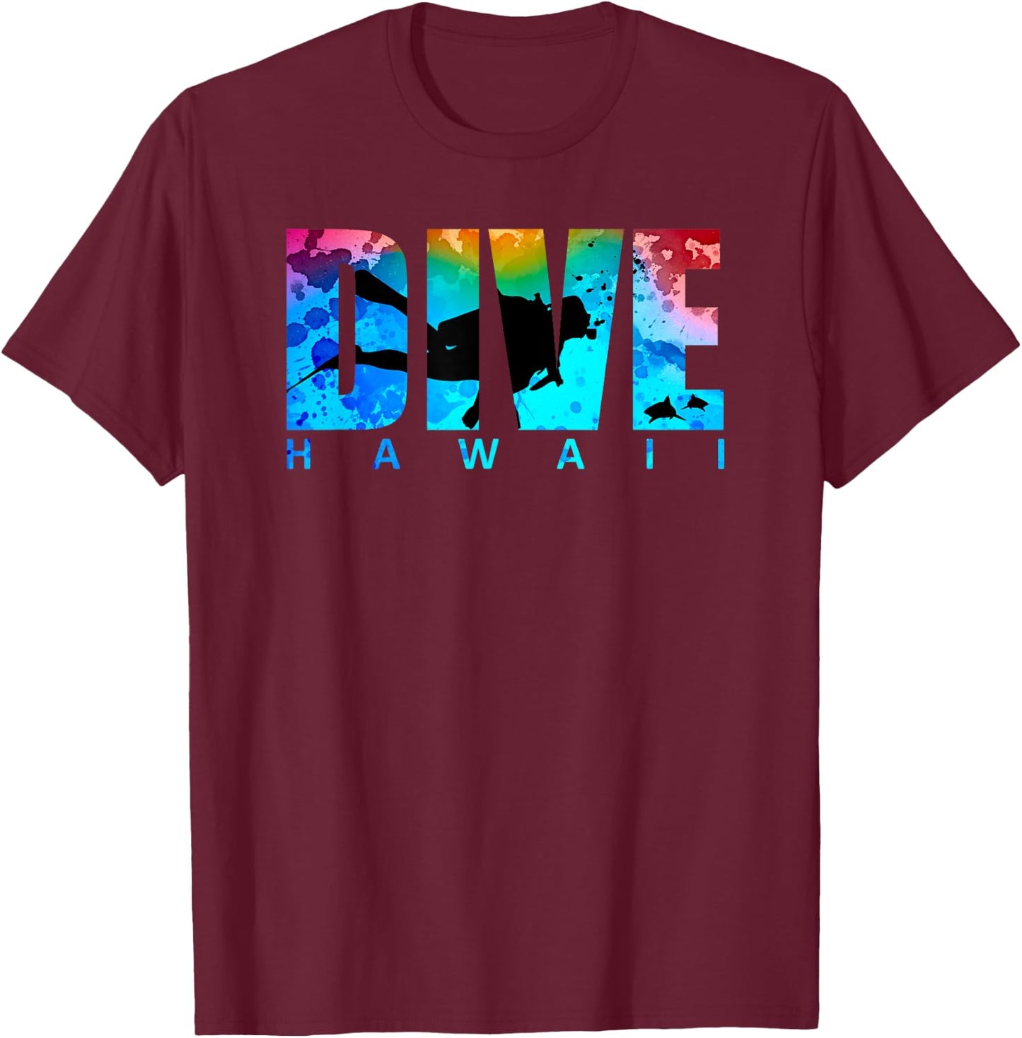 DIVE HAWAII Sharks Sunset Scuba Diving Snorkeling Vacation T-Shirt - T-Shirt | Maroon