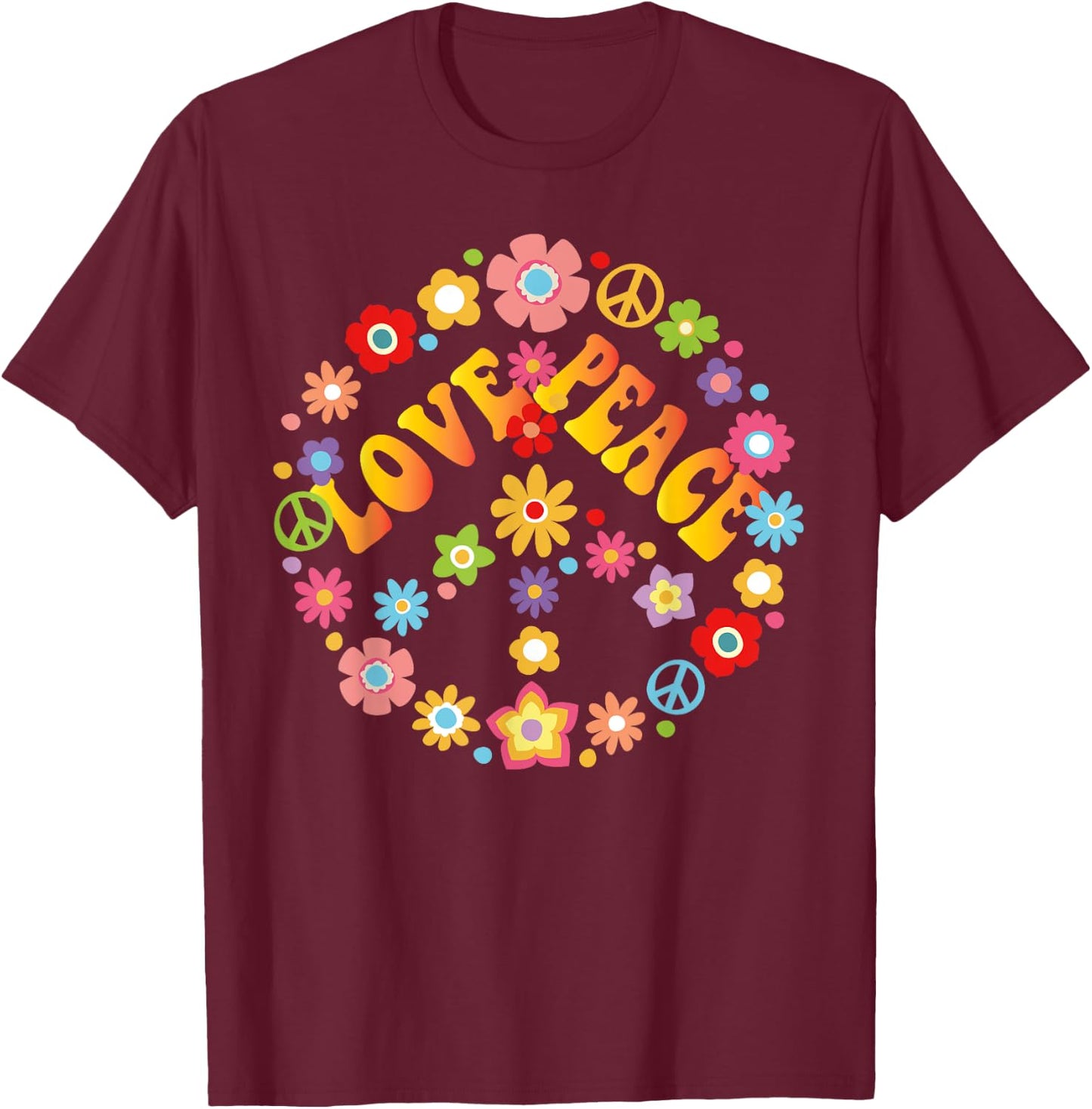 Peace Sign Love 60s 70s Tie Die Hippie Costume Shirt T-Shirt - T-Shirt | Maroon