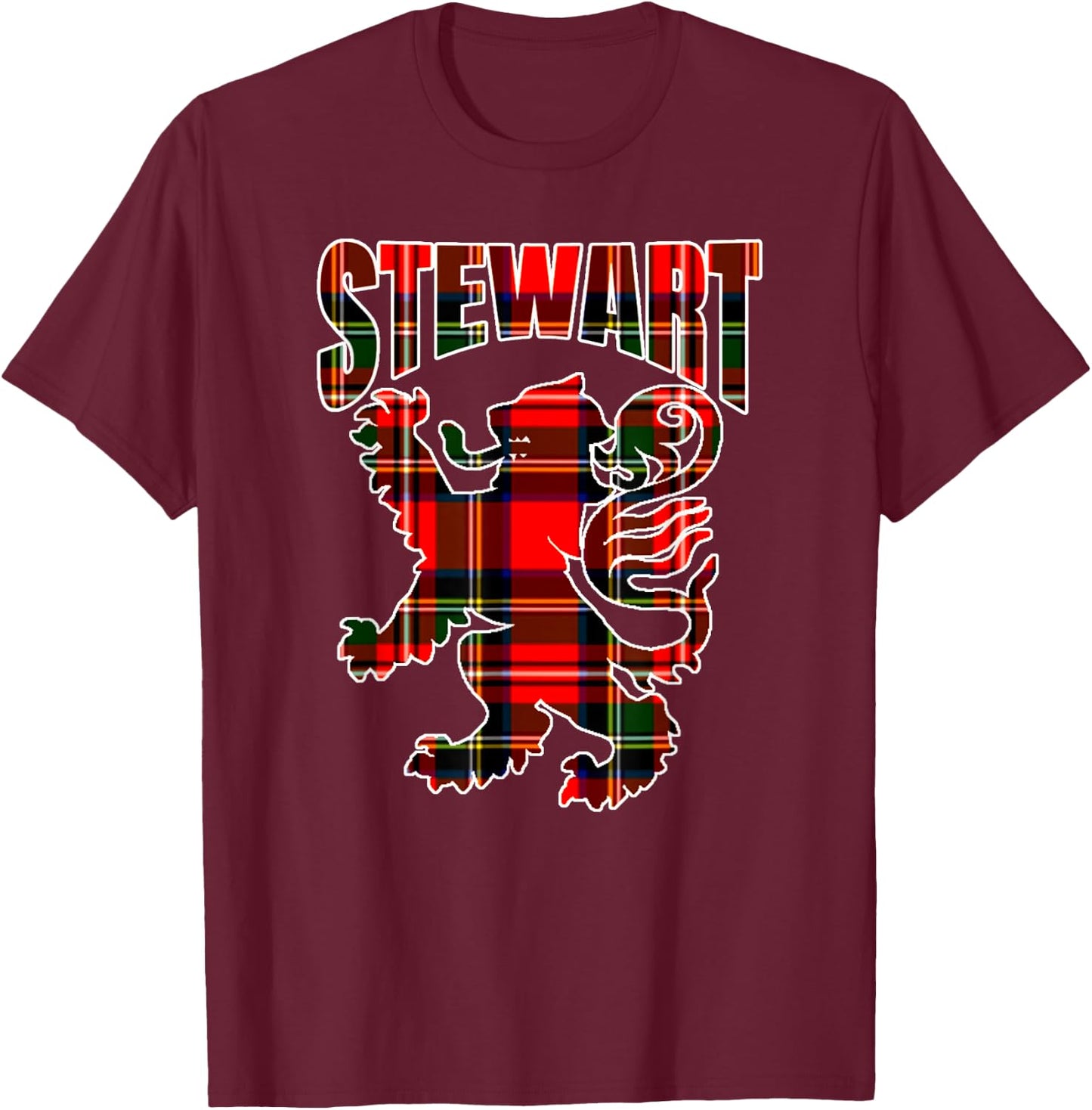 Stewart Clan Kilt Tartan Lion Namesake Scottish T-Shirt - T-Shirt | Maroon