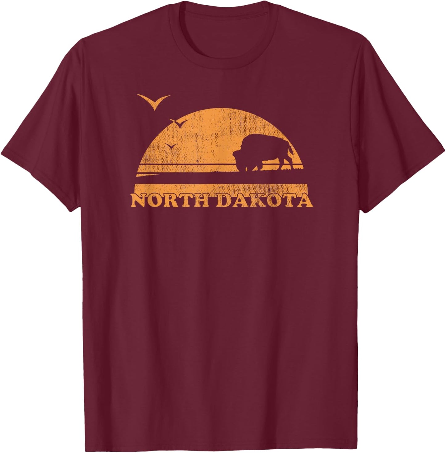 Vintage North Dakota 70s 80s Sunrise - ND Distressed T-Shirt - T-Shirt | Maroon