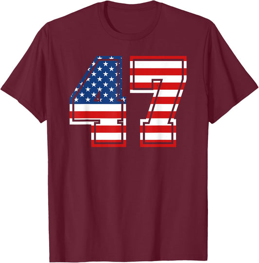 Number 47 #47 Birthday Varsity Sports Team Uniform USA Flag T-Shirt - T-Shirt | Maroon