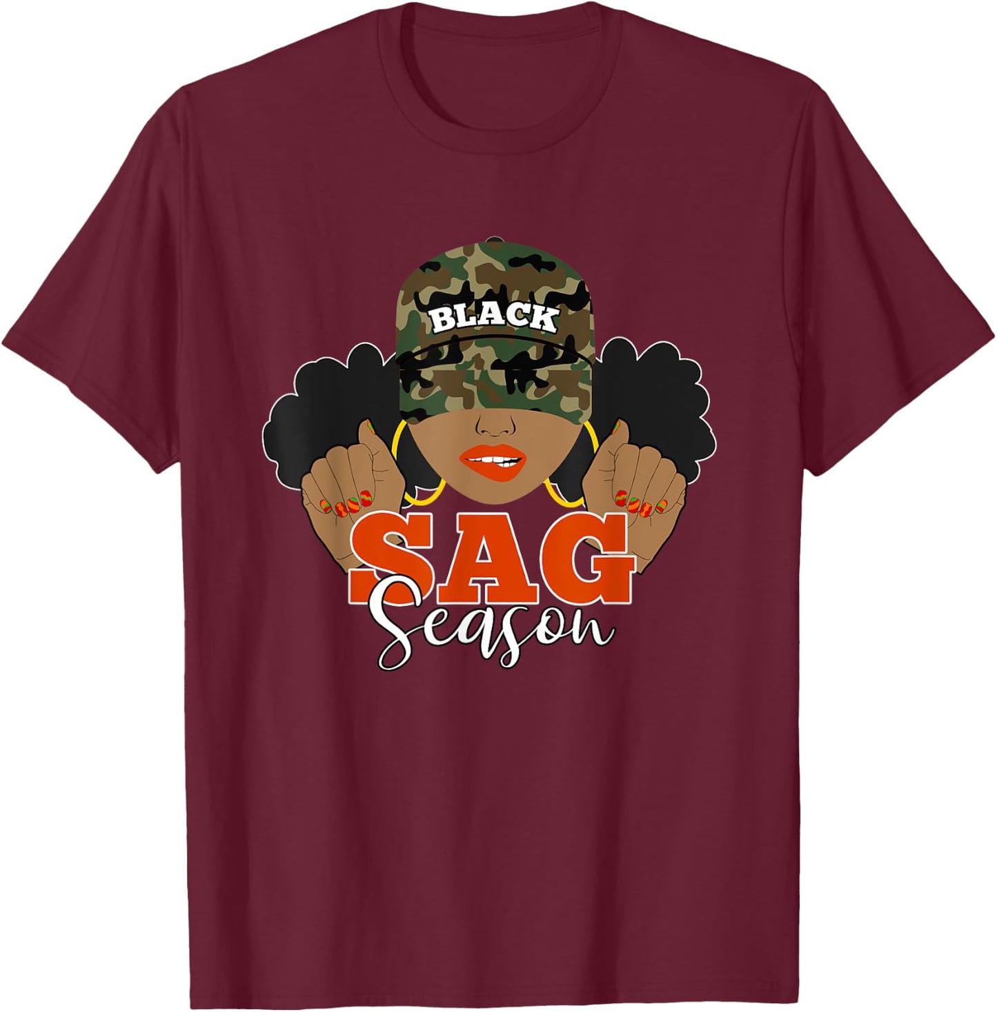 Sagittarius Season Afro Puffs Black Woman Camo T-Shirt - T-Shirt | Maroon