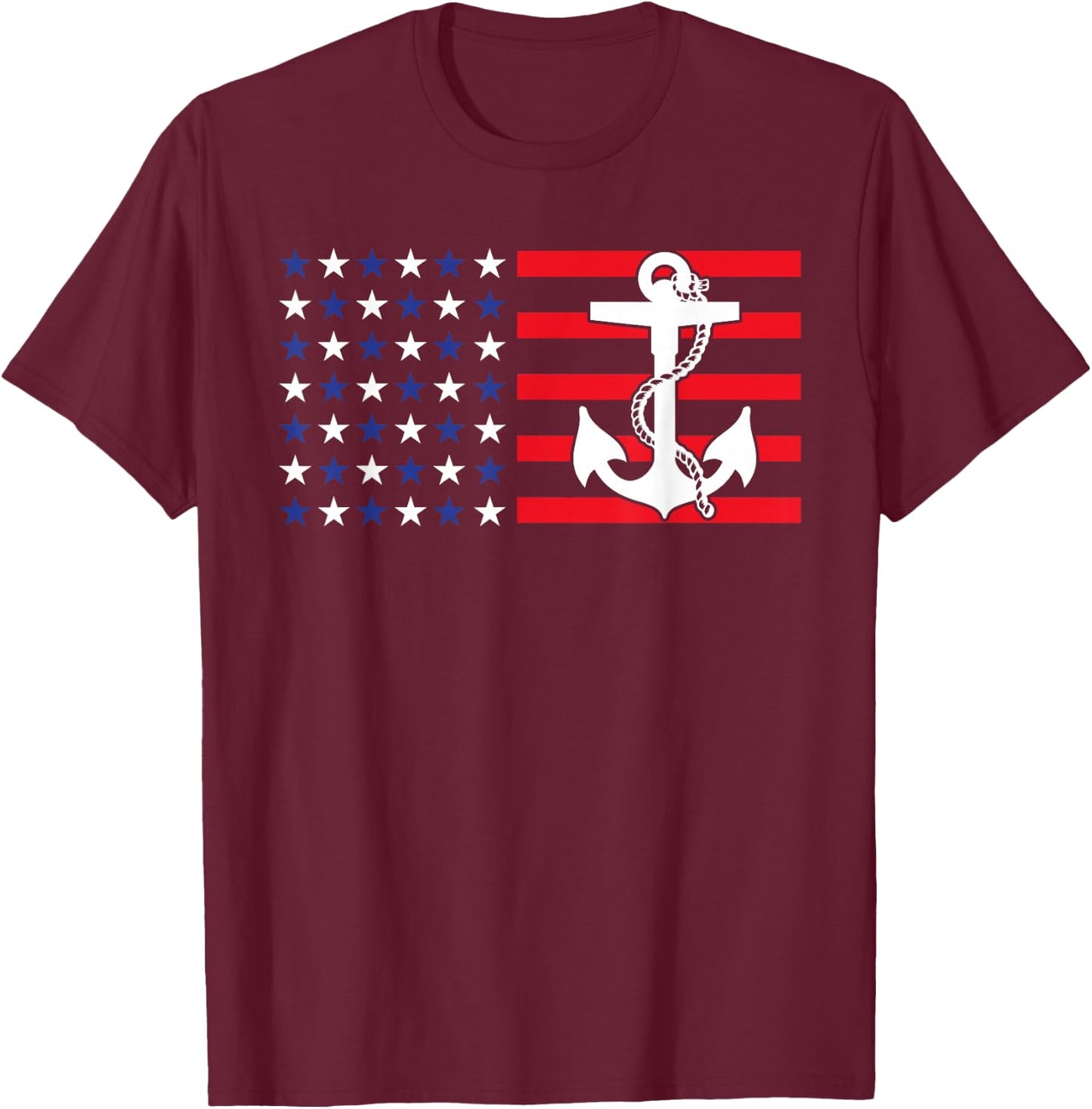 American Flag Anchor Shirt Patriotic Military July Navy USA T-Shirt - T-Shirt | Maroon