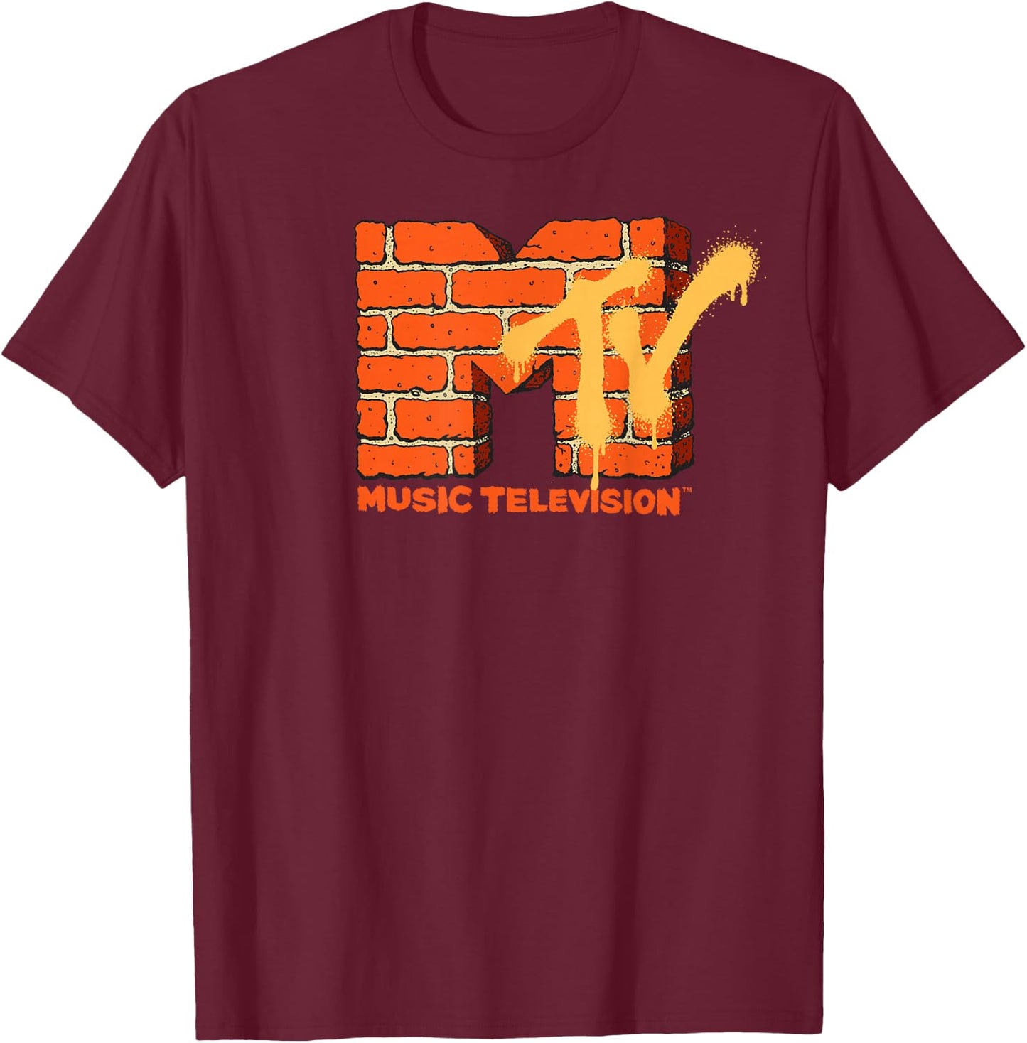 MTV Yellow and Orange Brick Graphic T-Shirt - T-Shirt | Maroon