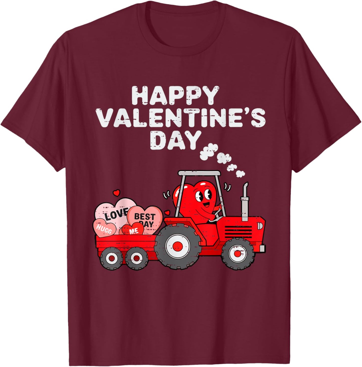 Valentines Day Heart In Tractor Funny Farm Toddler Boys Kids T-Shirt - T-Shirt | Maroon
