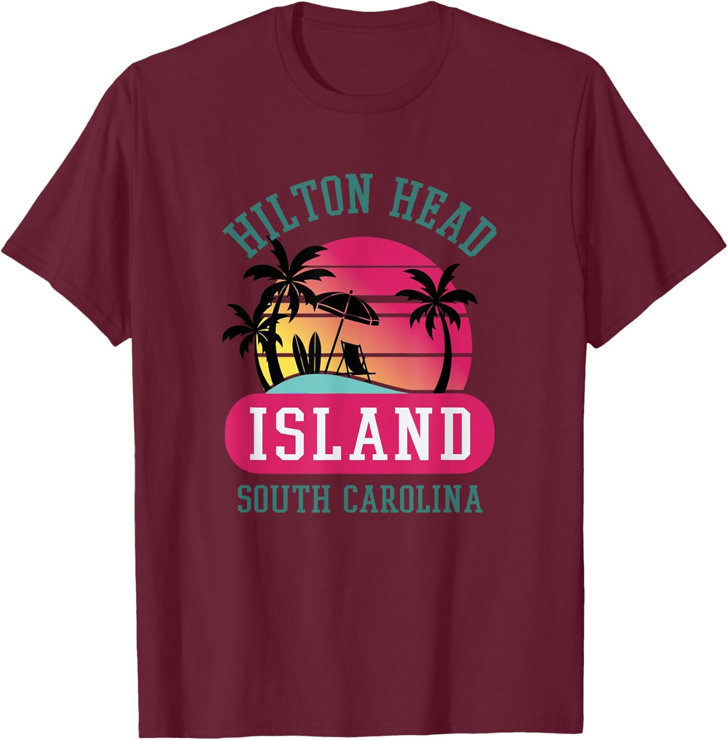 Retro Cool Hilton Head Island SC Beach Souvenir Novelty Art Women Girls Kids T-Shirt - T-Shirt | Maroon