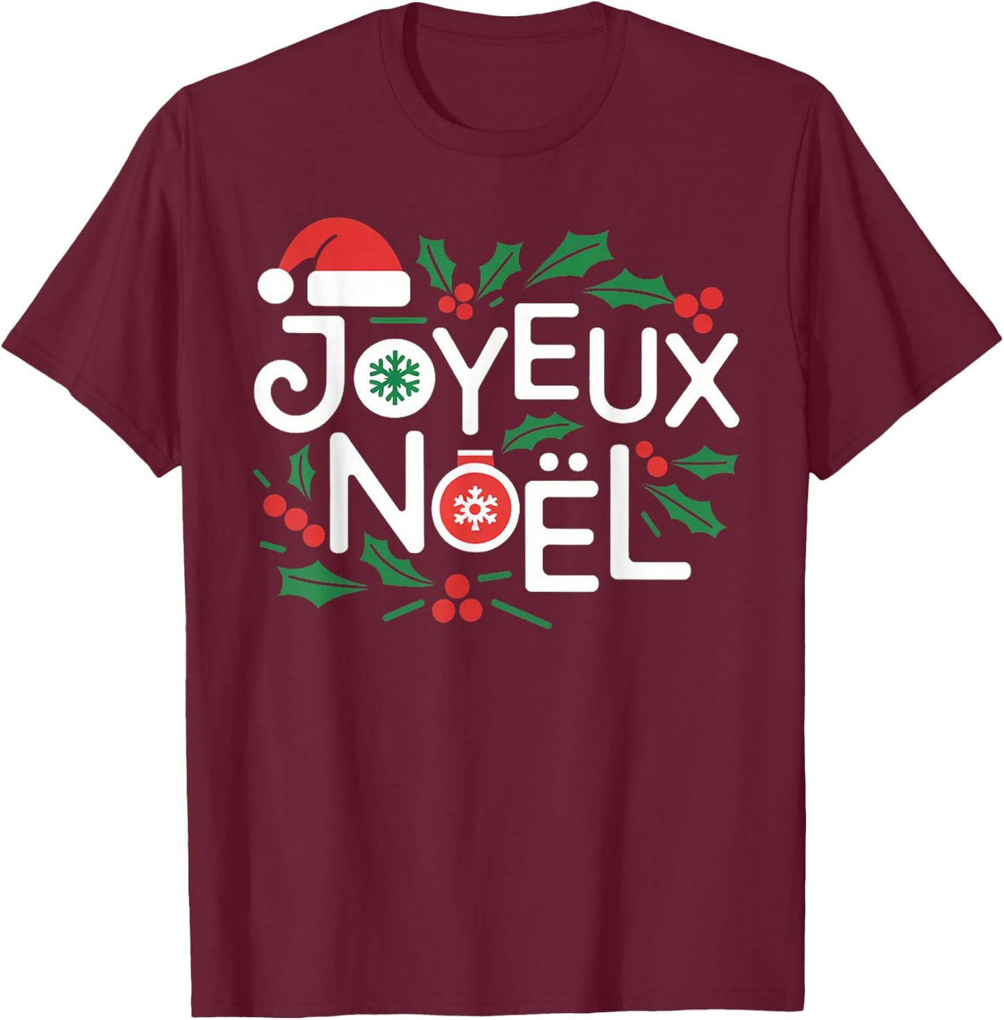 Cute Joyeux Noel Merry Christmas Xmas Holiday French France T-Shirt - T-Shirt | Maroon