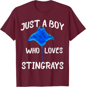 Just A Boy Who Loves Stingrays Manta Ray Water Animal T-Shirt - T-Shirt | Maroon