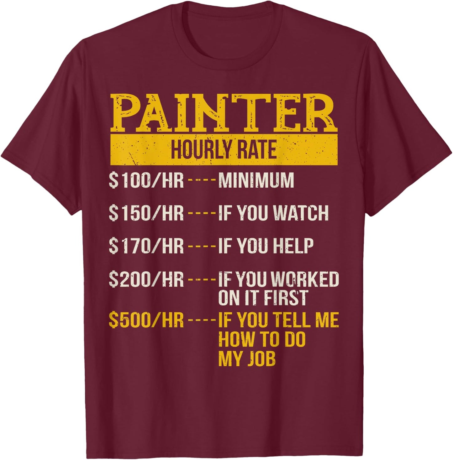 Hourly Rate Shirt for Painters & Decorators Handyman T-Shirt - T-Shirt | Maroon
