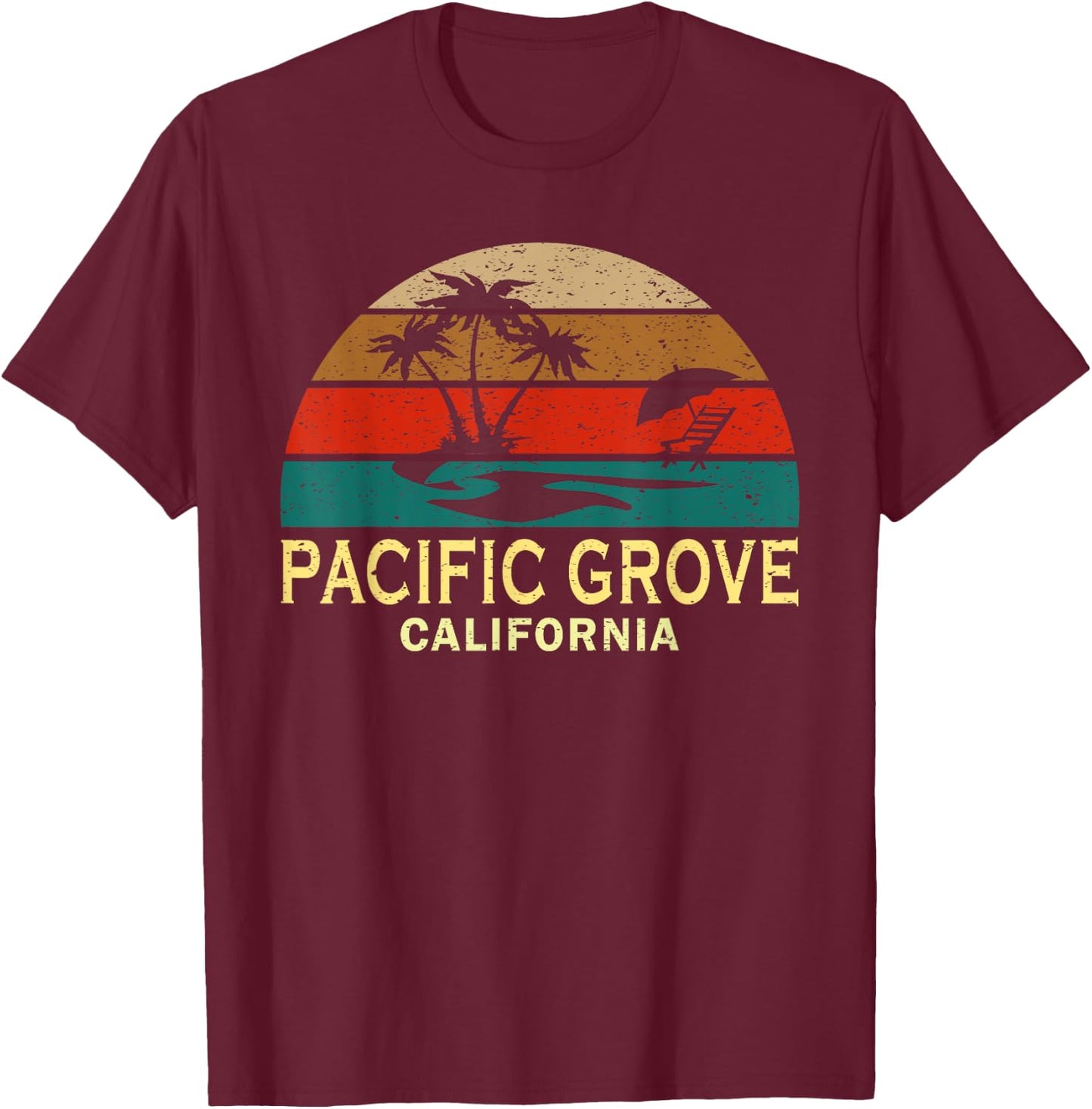 Vintage Retro Sunset Pacific Grove California CA T-Shirt - T-Shirt | Maroon