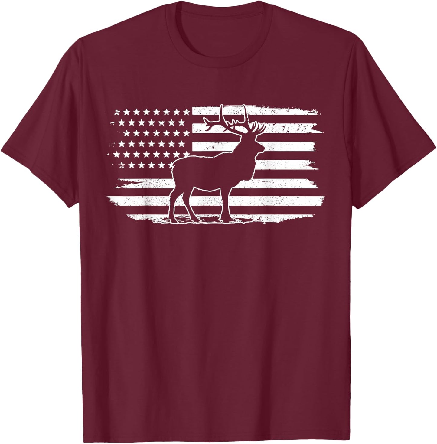 Elk American Flag Buck Deer Hunting Patriotic Hunter Gift T-Shirt - T-Shirt | Maroon